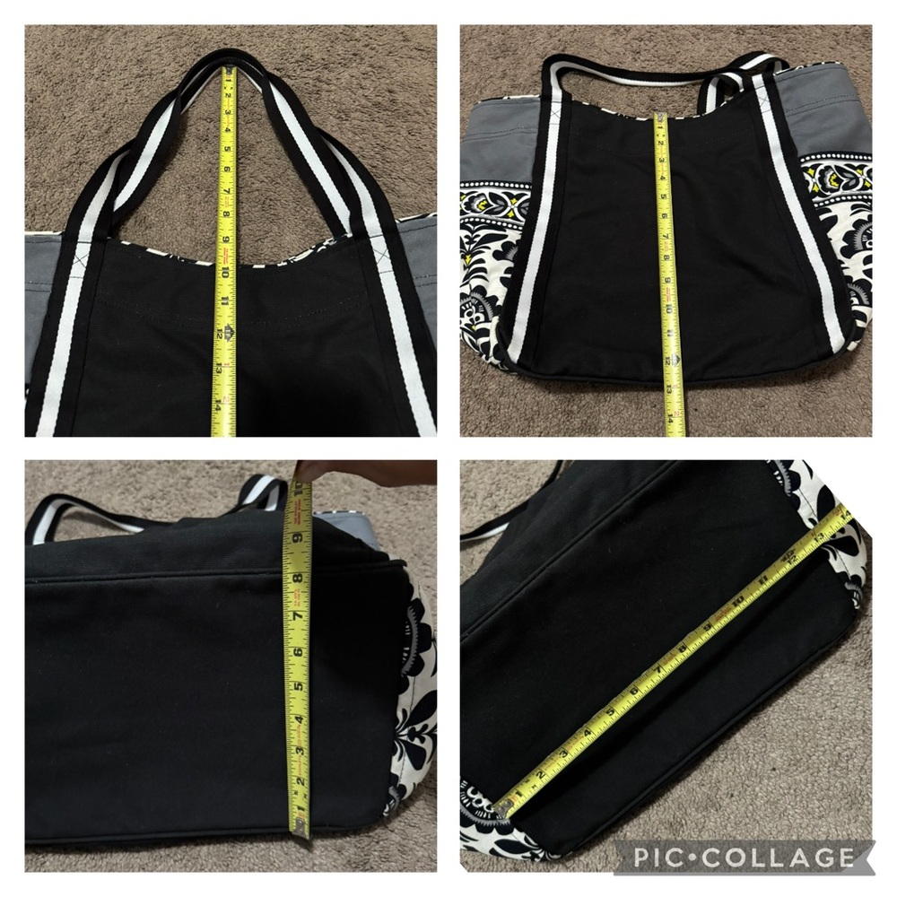 Large Vera Bradley Tote Bag-Black/White/Gray-Open Top-Reusable Bag Included-GUC - Picture 16 of 16